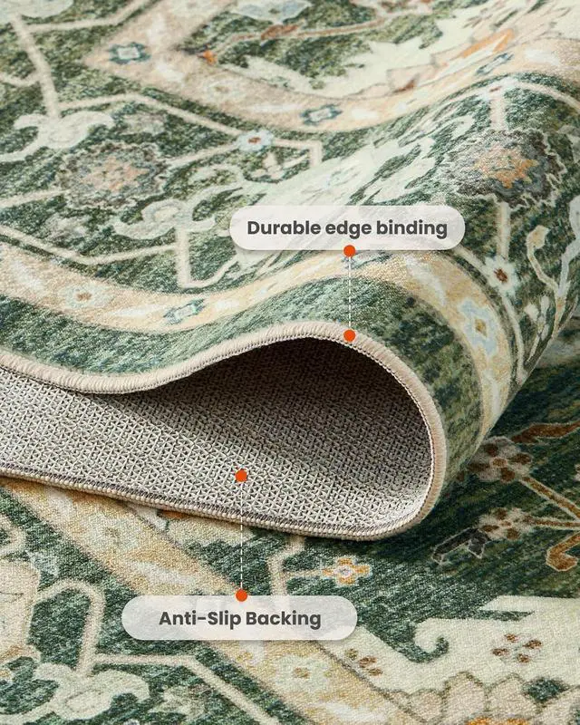 Alt view image 5 of 7 - AMADA HOMEFURNISHING 8x10 Area Rug for Living Room, Vintage Washable Area Rug Low-Pile & Non-Slip Carpet for Bedroom Dining Room Nursery Home Office, Olive Green
