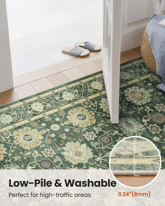 Alt view image 7 of 7 - AMADA HOMEFURNISHING 8x10 Area Rug for Living Room, Vintage Washable Area Rug Low-Pile & Non-Slip Carpet for Bedroom Dining Room Nursery Home Office, Olive Green
