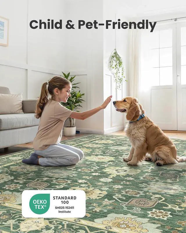 Alt view image 7 of 7 - AMADA HOMEFURNISHING 6x9 Area Rug for Living Room, Vintage Washable Area Rug Low-Pile & Non-Slip Carpet for Bedroom Dining Room Nursery Home Office, Olive Green