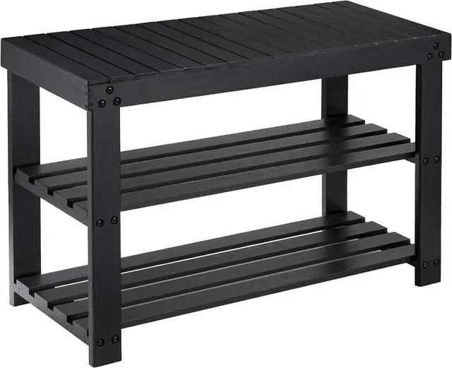 Main image of Pipishell Bamboo Shoe Rack Bench, 3 Tier Sturdy Shoe Organizer, Storage Shoe Shelf, Holds up to 300lbs for Entryway Bedroom Living Room Balcony, Black