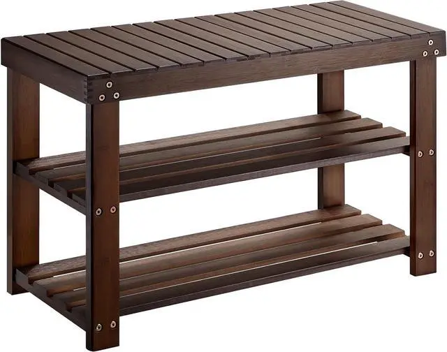 Main image of Pipishell Bamboo Shoe Rack Bench, 3 Tier Sturdy Shoe Bench, Storage Shoe Organizer, Holds up to 300lbs for Entryway Bedroom Living Room Balcony, Brown