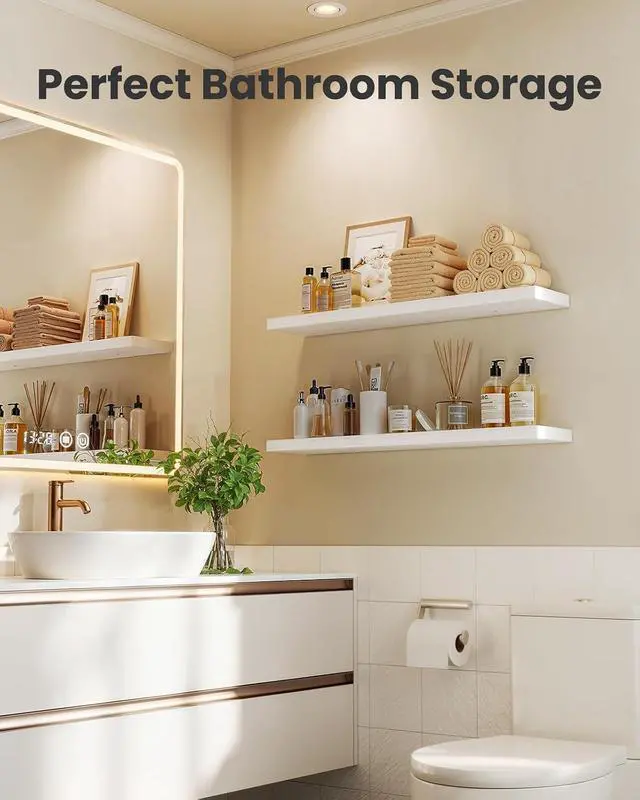 Alt view image 6 of 7 - AMADA HOMEFURNISHING 23.6" L Floating Shelves, Wall Shelves Set of 3 for Bathroom/Living Room/Bedroom/Kitchen, White Floating Shelves for Wall Decor with Invisible Brackets - AMFS44W