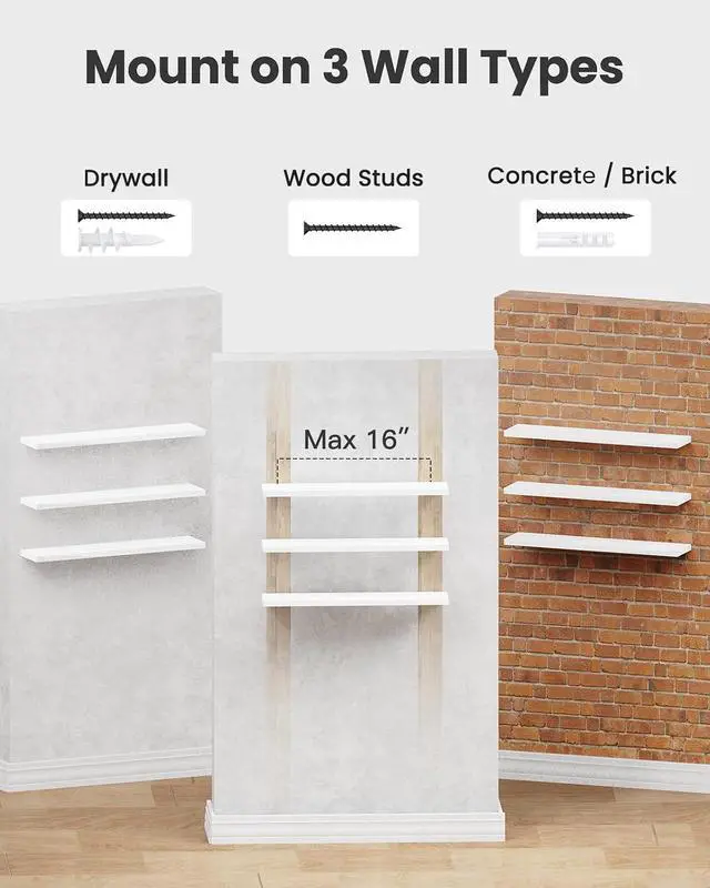 Alt view image 7 of 7 - AMADA HOMEFURNISHING 23.6" L Floating Shelves, Wall Shelves Set of 3 for Bathroom/Living Room/Bedroom/Kitchen, White Floating Shelves for Wall Decor with Invisible Brackets - AMFS44W
