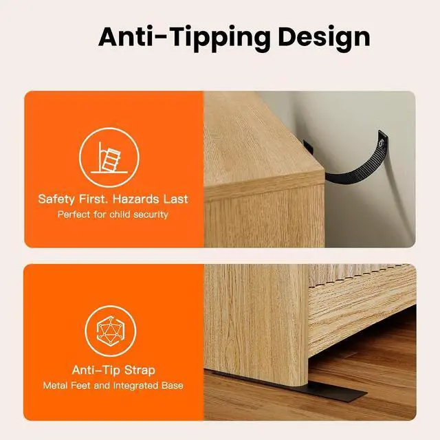 Alt view image 6 of 7 - Pipishell Dresser for Bedroom, Fluted 5 Drawers Dresser, 40" Tall Modern Chest of Drawer with Round Edge & Pre-Installed Drawer Slides, Natural Wood Drawer Organizer for Bedroom, Hallway, Natural Oak