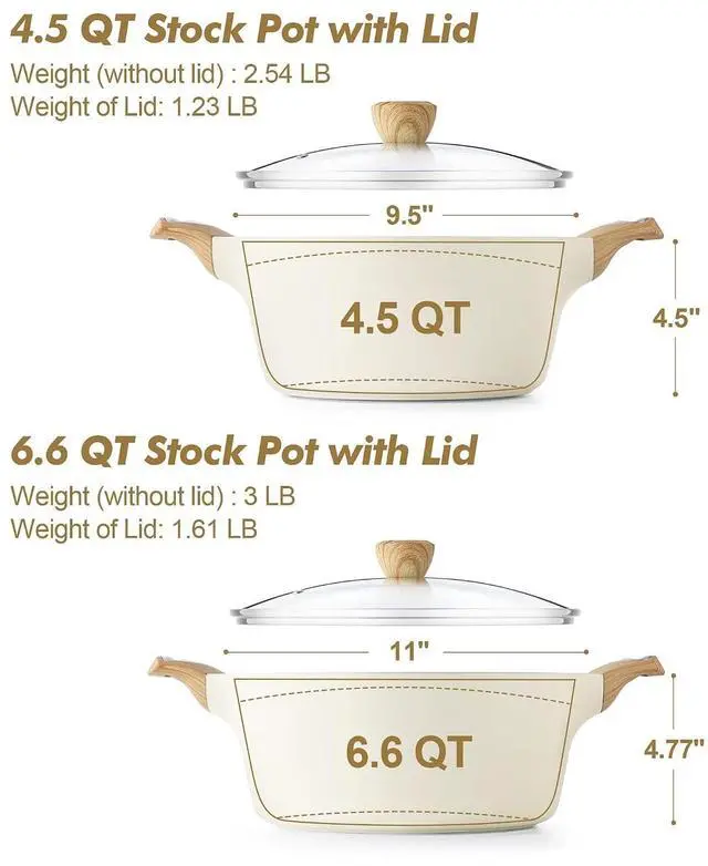 Alt view image 2 of 7 - Ceramic Nonstick Stock Pot with Lid, 4.5+6.6 QT Soup Pot Set Casserole Pot, Non-toxic Healthy Pasta Pot, Large Cooking Pot Stew Pot, Induction Compatible, PFOA PFAS PTFE Free, White
