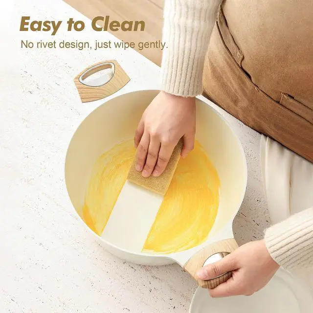 Alt view image 6 of 7 - 1.5 Quarts White Ceramic Nonstick Saucepan with Lid,with Stay Cool Handle,4.5QT Ceramic Nonstick Stock Pot with Lid,PFOA PFAS PTFE Free
