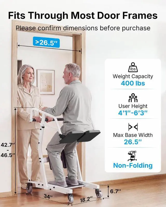 Alt view image 2 of 7 - PERLECARE Sit to Stand Lift for Elderly, Stand Assist with Adjustable Height Options, Safety Belt and Lockable Smooth Casters, Easy Operation, Ideal for Post-Surgery Recovery and Disabled Individuals
