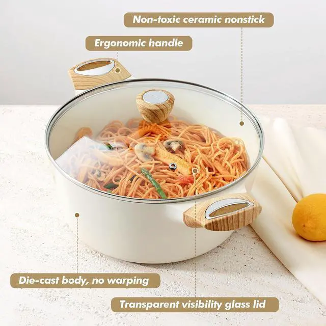 Alt view image 7 of 7 - Ceramic Nonstick Stock Pot with Lid, 4.5+6.6 QT Soup Pot Set Casserole Pot, Non-toxic Healthy Pasta Pot, Large Cooking Pot Stew Pot, Induction Compatible, PFOA PFAS PTFE Free, White