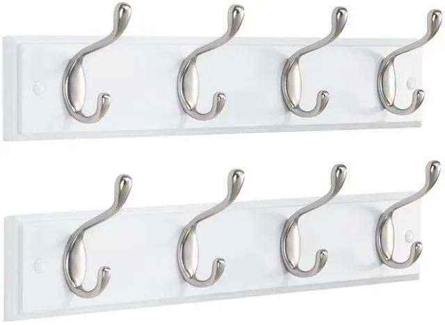 Main image of AMADA HOMEFURNISHING Coat Rack Wall Mount 2 Pack, Coat Hooks Wall Hooks Coat Hangers for Wall, Hat Racks Hooks for Hanging Coats Wall Mounted, 15.7" L x 2.8" W x 0.6" H, White