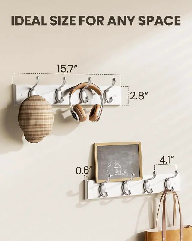 Alt view image 4 of 7 - AMADA HOMEFURNISHING Coat Rack Wall Mount 2 Pack, Coat Hooks Wall Hooks Coat Hangers for Wall, Hat Racks Hooks for Hanging Coats Wall Mounted, 15.7" L x 2.8" W x 0.6" H, White