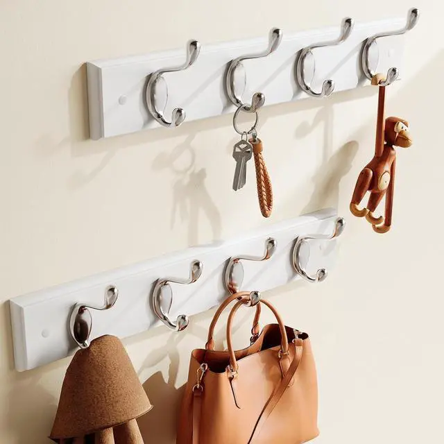 Alt view image 2 of 7 - AMADA HOMEFURNISHING Coat Rack Wall Mount 2 Pack, Coat Hooks Wall Hooks Coat Hangers for Wall, Hat Racks Hooks for Hanging Coats Wall Mounted, 15.7" L x 2.8" W x 0.6" H, White