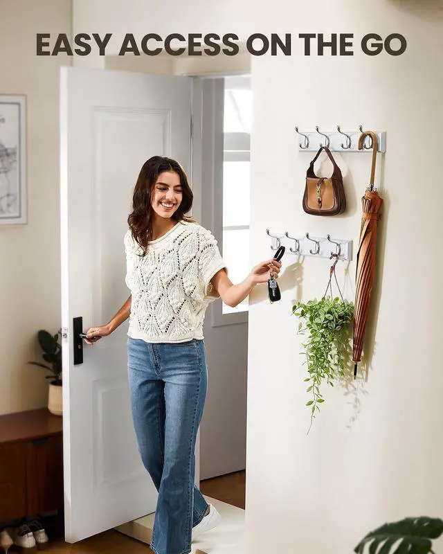 Alt view image 7 of 7 - AMADA HOMEFURNISHING Coat Rack Wall Mount 2 Pack, Coat Hooks Wall Hooks Coat Hangers for Wall, Hat Racks Hooks for Hanging Coats Wall Mounted, 15.7" L x 2.8" W x 0.6" H, White