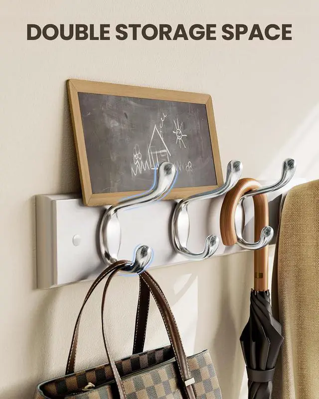 Alt view image 6 of 7 - AMADA HOMEFURNISHING Coat Rack Wall Mount 2 Pack, Coat Hooks Wall Hooks Coat Hangers for Wall, Hat Racks Hooks for Hanging Coats Wall Mounted, 15.7" L x 2.8" W x 0.6" H, White