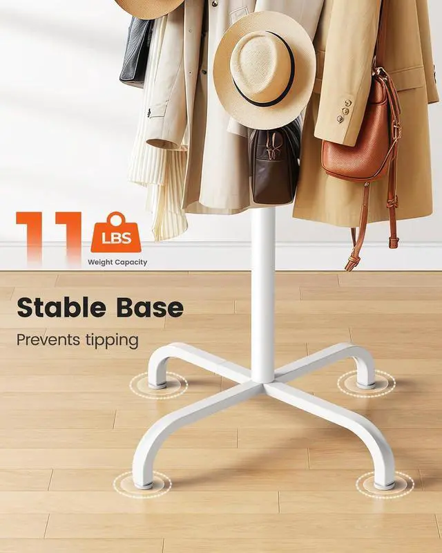 Alt view image 5 of 7 - Pipishell Coat Rack with 14 Hooks, Freestanding Coat Rack Stand for Entryway, Hallway, Bedroom, and Office, Metal Coat Tree & Hat Rack for Coats, Hats, and Bags, White