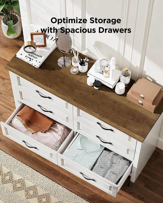 Alt view image 6 of 7 - Pipishell White 6 Drawer Dresser for Bedroom, 47" Wide Wood Chest of Drawers with Bar Handles, Modern Storage Dresser Organizer for Bedroom, Living Room, Hallway, Brown & White