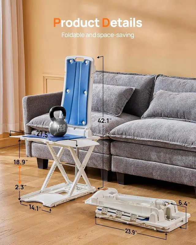 Alt view image 2 of 7 - PERLECARE Electric Chair Lift, 308 lbs Capacity, Floor Lift for Elderly Falls, IP68 Waterproof Bath Lift for Tub, Foldable & Rechargeable Design, Remote Control, for Fall Recovery & Home Care