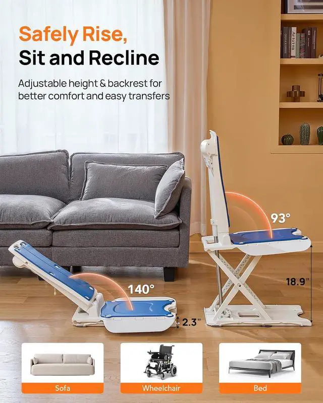 Alt view image 4 of 7 - PERLECARE Electric Chair Lift, 308 lbs Capacity, Floor Lift for Elderly Falls, IP68 Waterproof Bath Lift for Tub, Foldable & Rechargeable Design, Remote Control, for Fall Recovery & Home Care