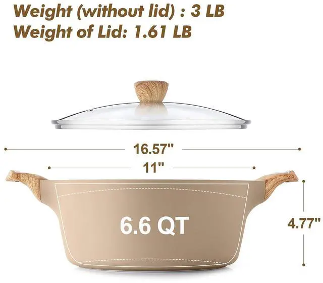 Alt view image 6 of 7 - Ceramic Nonstick Stock Pot with Lid, 2.6/4.5/6.6/8.5/11 QT Soup Pot Casserole Pot, Non-toxic Healthy Pasta Pot, Large Cooking Pot Stew Pot, Induction Compatible, PFOA PFAS PTFE Free, Taupe