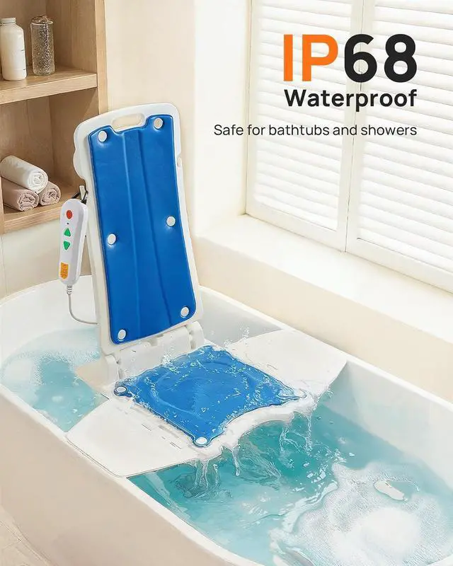 Alt view image 6 of 7 - PERLECARE Electric Chair Lift, 308 lbs Capacity, Floor Lift for Elderly Falls, IP68 Waterproof Bath Lift for Tub, Foldable & Rechargeable Design, Remote Control, for Fall Recovery & Home Care