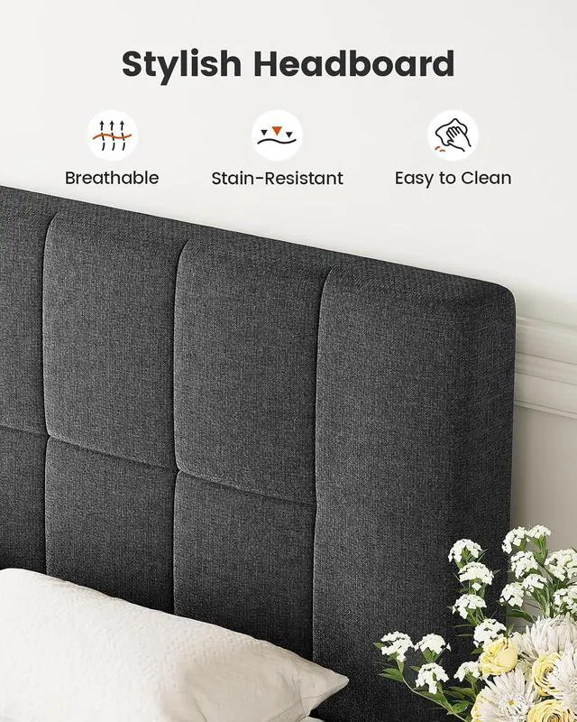 Alt view image 7 of 7 - Amada Full Bed Frame with Adjustable Headboard, Sturdy Upholstered Bed Frame with 12 Support Legs, 1300 lbs Weight Capacity, Fits 6-14 Mattresses, No Box Spring Needed, Easy Setup, Dark Gray