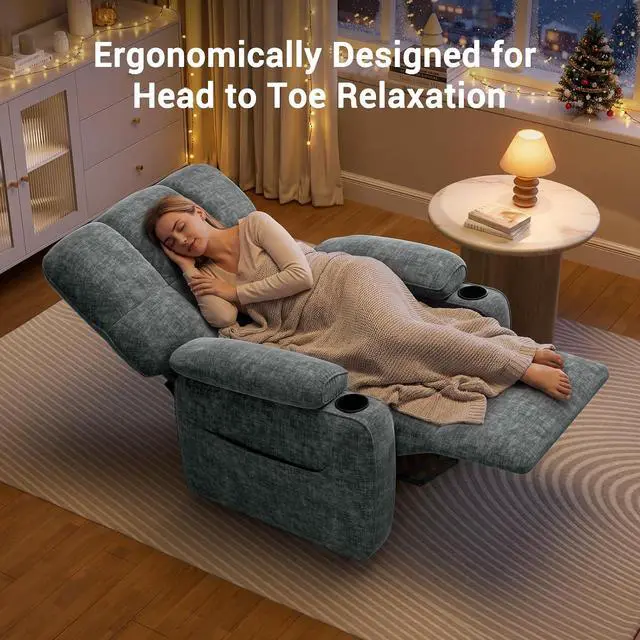 Alt view image 3 of 7 - AMADA HOMEFURNISHING Power Recliner Chair for Adults, One-Touch Synchronized Electric Recliner with USB Ports, Cup Holder & Side Pockets, Thick Seat Cushion, Chenille, Living Room & Bedroom