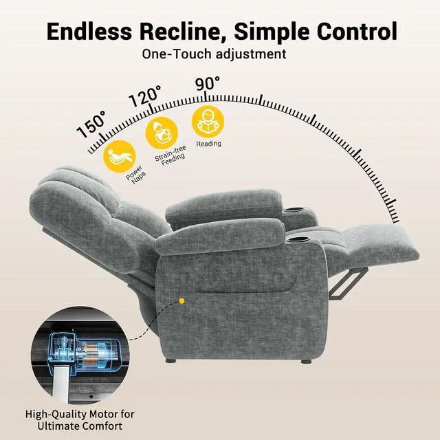 Alt view image 4 of 7 - AMADA HOMEFURNISHING Power Recliner Chair for Adults, One-Touch Synchronized Electric Recliner with USB Ports, Cup Holder & Side Pockets, Thick Seat Cushion, Chenille, Living Room & Bedroom