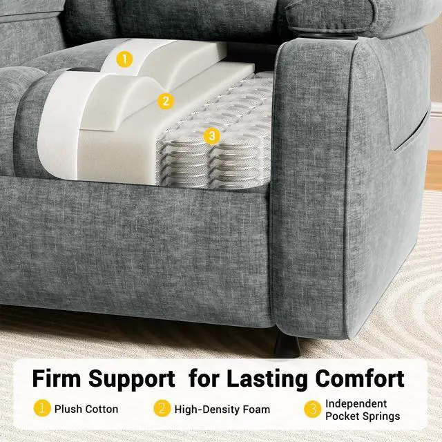 Alt view image 5 of 7 - AMADA HOMEFURNISHING Power Recliner Chair for Adults, One-Touch Synchronized Electric Recliner with USB Ports, Cup Holder & Side Pockets, Thick Seat Cushion, Chenille, Living Room & Bedroom
