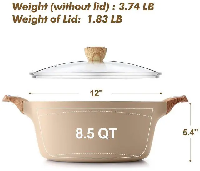 Alt view image 6 of 7 - Ceramic Nonstick Stock Pot with Lid, 2.6/4.5/6.6/8.5/11 QT Soup Pot Casserole Pot, Non-toxic Healthy Pasta Pot, Large Cooking Pot Stew Pot, Induction Compatible, PFOA PFAS PTFE Free, Taupe