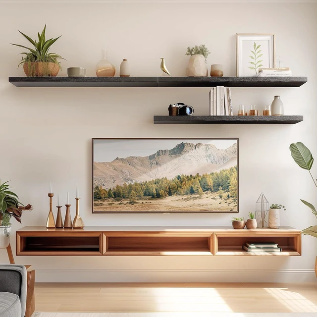 Alt view image 2 of 7 - Amada 32 Inch Floating Shelves with Invisible Brackets, Set of 2, Black