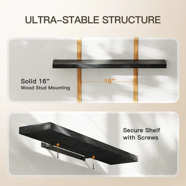 Alt view image 6 of 7 - Amada 32 Inch Floating Shelves with Invisible Brackets, Set of 2, Black