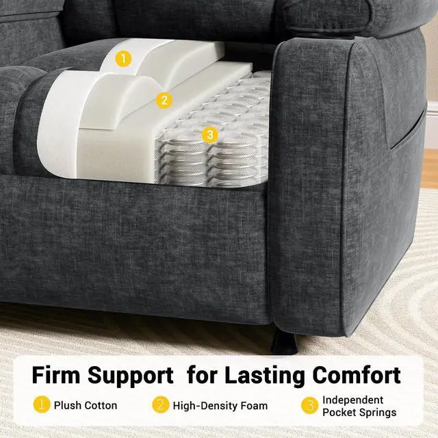 Alt view image 5 of 7 - AMADA HOMEFURNISHING Power Recliner Chair for Adults, One-Touch Synchronized Electric Recliner with USB Ports, Cup Holder & Side Pockets, Thick Seat Cushion, Chenille, Living Room & Bedroom