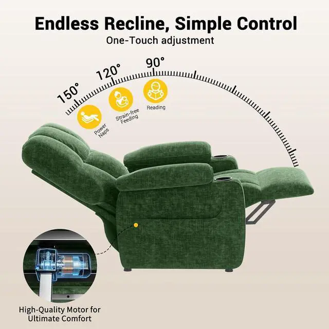 Alt view image 4 of 7 - AMADA HOMEFURNISHING Power Recliner Chair for Adults, One-Touch Synchronized Electric Recliner with USB Ports, Cup Holder & Side Pockets, Thick Seat Cushion, Chenille, Living Room & Bedroom