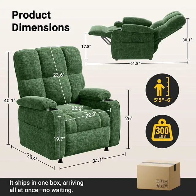 Alt view image 2 of 7 - AMADA HOMEFURNISHING Power Recliner Chair for Adults, One-Touch Synchronized Electric Recliner with USB Ports, Cup Holder & Side Pockets, Thick Seat Cushion, Chenille, Living Room & Bedroom