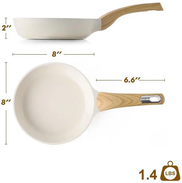 Alt view image 7 of 7 - Ceramic Nonstick Frying Pan Small Skillet 8/9.5/11/12.5Inch Non Stick Omelet Pan, Non-toxic Kitchen Cooking Chef's Pan, Free of Intentionally Added PFOA/PFAS/PTFE, Induction Compatible, White