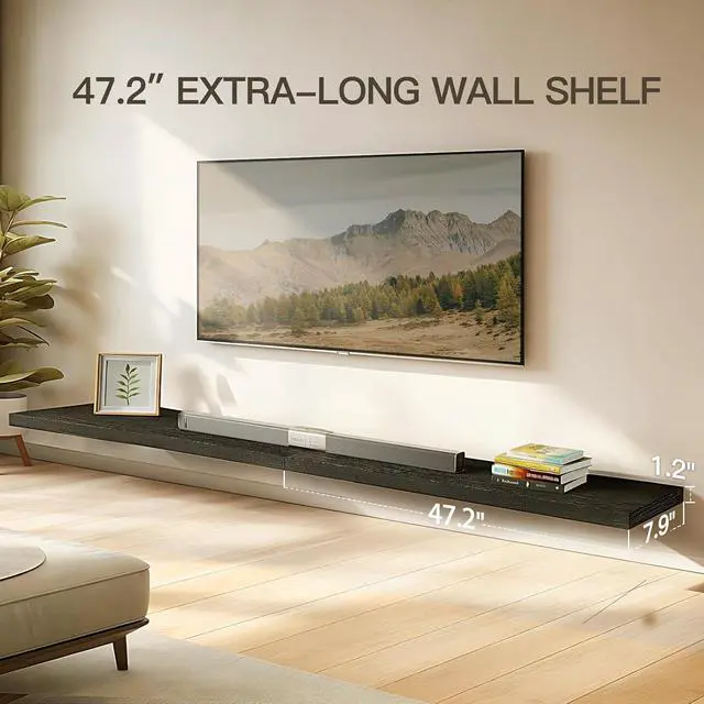 Alt view image 4 of 7 - AMADA HOMEFURNISHING Floating Shelves Wall Mounted, 47 x 8 Inch Wall Shelves for Bathroom, Bedroom, Living Room, Black Shelves Set of 2