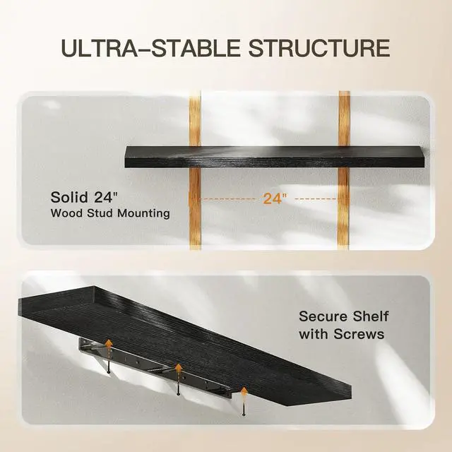 Alt view image 6 of 7 - AMADA HOMEFURNISHING Floating Shelves Wall Mounted, 47 x 8 Inch Wall Shelves for Bathroom, Bedroom, Living Room, Black Shelves Set of 2