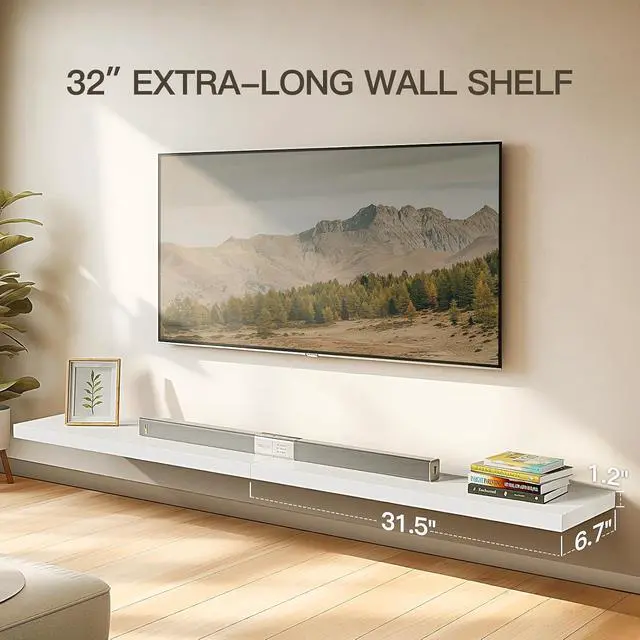 Alt view image 4 of 7 - AMADA HOMEFURNISHING Floating Shelves Wall Mounted, 32 x 7 Inch Wall Shelves for Bathroom, Bedroom, Living Room, White Shelves Set of 2