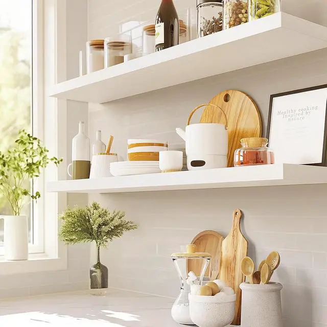 Alt view image 3 of 7 - AMADA HOMEFURNISHING Floating Shelves Wall Mounted, 32 x 7 Inch Wall Shelves for Bathroom, Bedroom, Living Room, White Shelves Set of 2