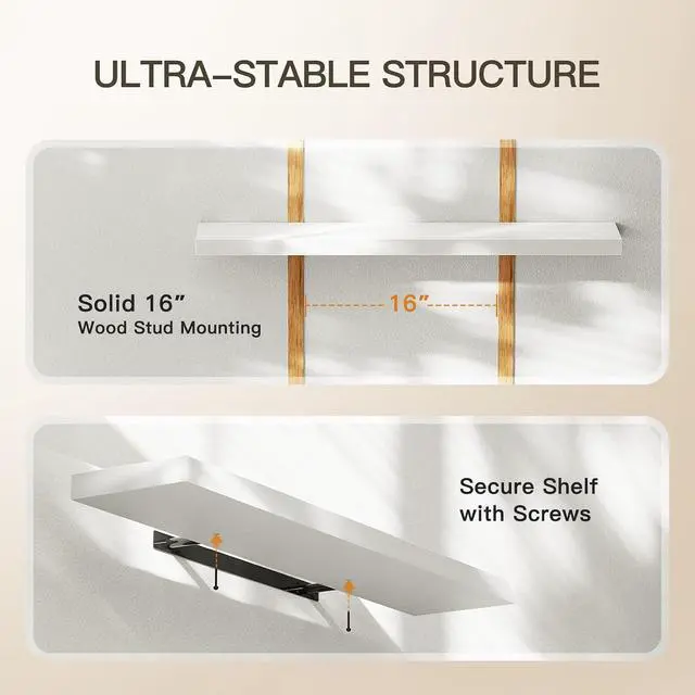 Alt view image 6 of 7 - AMADA HOMEFURNISHING Floating Shelves Wall Mounted, 32 x 7 Inch Wall Shelves for Bathroom, Bedroom, Living Room, White Shelves Set of 2