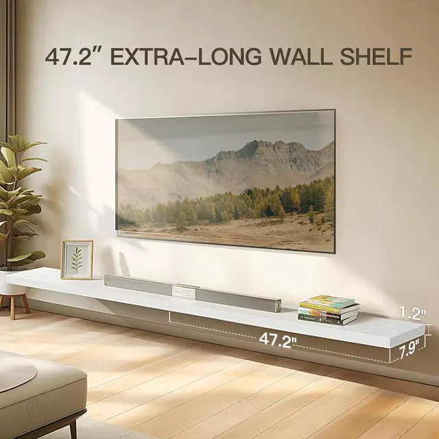 Alt view image 4 of 7 - AMADA HOMEFURNISHING Floating Shelves Wall Mounted, 47 x 8 Inch Wall Shelves for Bathroom, Bedroom, Living Room, White Shelves Set of 2