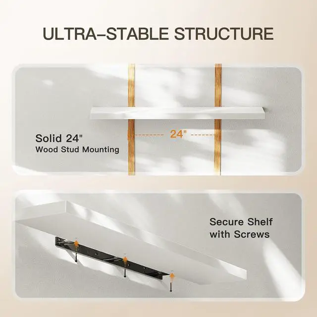 Alt view image 6 of 7 - AMADA HOMEFURNISHING Floating Shelves Wall Mounted, 47 x 8 Inch Wall Shelves for Bathroom, Bedroom, Living Room, White Shelves Set of 2