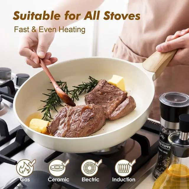 Alt view image 6 of 7 - 8in Ceramic Nonstick Frying Pan with 2.6QT Casserole Pot