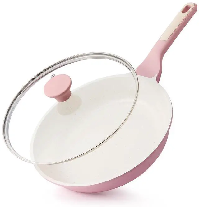 Main image of Nonstick Ceramic Frying Pan with Lid 8 Inch Small Omelette Pan Skillet, Free of Intentionally Added PFAS/PTFE Non-toxic Chef's Pan Induction Compatible Pan, Heat Resistant Handle, Sakura Pink