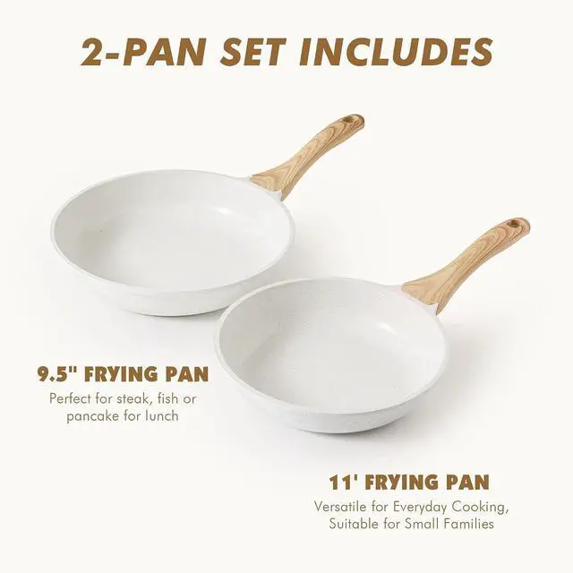 Alt view image 3 of 7 - Nonstick Frying Pan Skillets, White Ceramic Coating Omelette Pans, Healthy Cookware Chef's Pan, PTFE & PFAS Free (9.5+11 Inch)