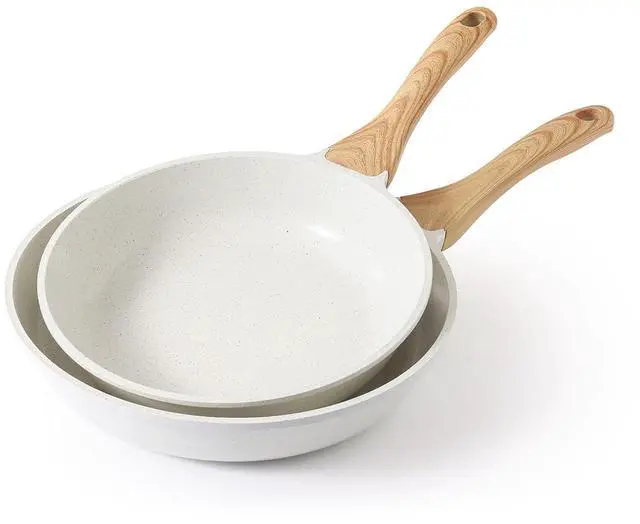 Main image of Nonstick Frying Pan Skillets, White Ceramic Coating Omelette Pans, Healthy Cookware Chef's Pan, Free of Intentionally Added PTFE & PFAS (10+12 Inch)