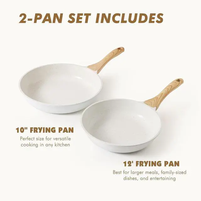 Alt view image 2 of 7 - Nonstick Frying Pan Skillets, White Ceramic Coating Omelette Pans, Healthy Cookware Chef's Pan, Free of Intentionally Added PTFE & PFAS (10+12 Inch)