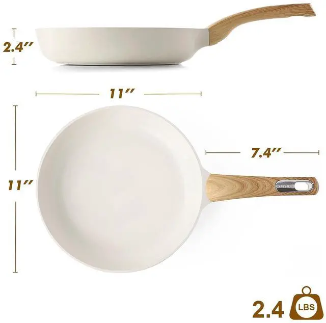 Alt view image 2 of 3 - Nonstick Frying Pan Skillet, Egg pan, Omelette Pan, Healthy Cookware Chef's Pan, PFOA Free, 11 Inch, White