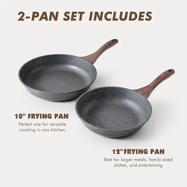 Alt view image 2 of 6 - Nonstick Frying Pan Skillets, Swiss Granite Coating Omelette Pans, Healthy Cookware Chef's Pans, Free of Intentionally Added PFOA (10+12 Inch)