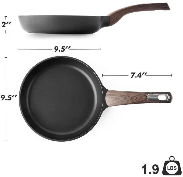 Alt view image 7 of 7 - 9.5Inch Nonstick Frying Pan Skillet,1.5 Quart Nonstick Sauce Pan with Lid,Non stick Saucier Pan,Free of Intentionally Added PFOA/PFOS,Induction Comptable