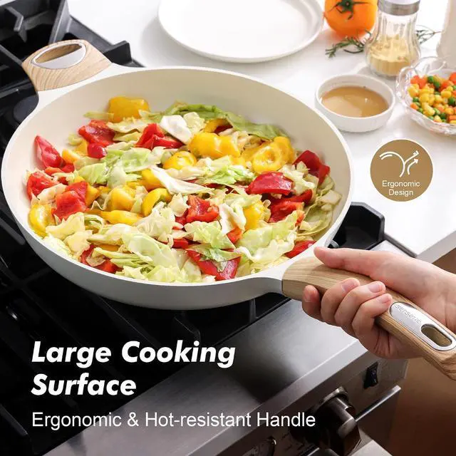 Alt view image 3 of 7 - Ceramic Nonstick Frying Pan Skillet 12.5Inch Non Stick Pan with Ergonomic Handle, Non-toxic Healthy Large Cooking Chef's Pan, Free of Intentionally Added PFOA/PFAS/PTFE, Induction Compatible
